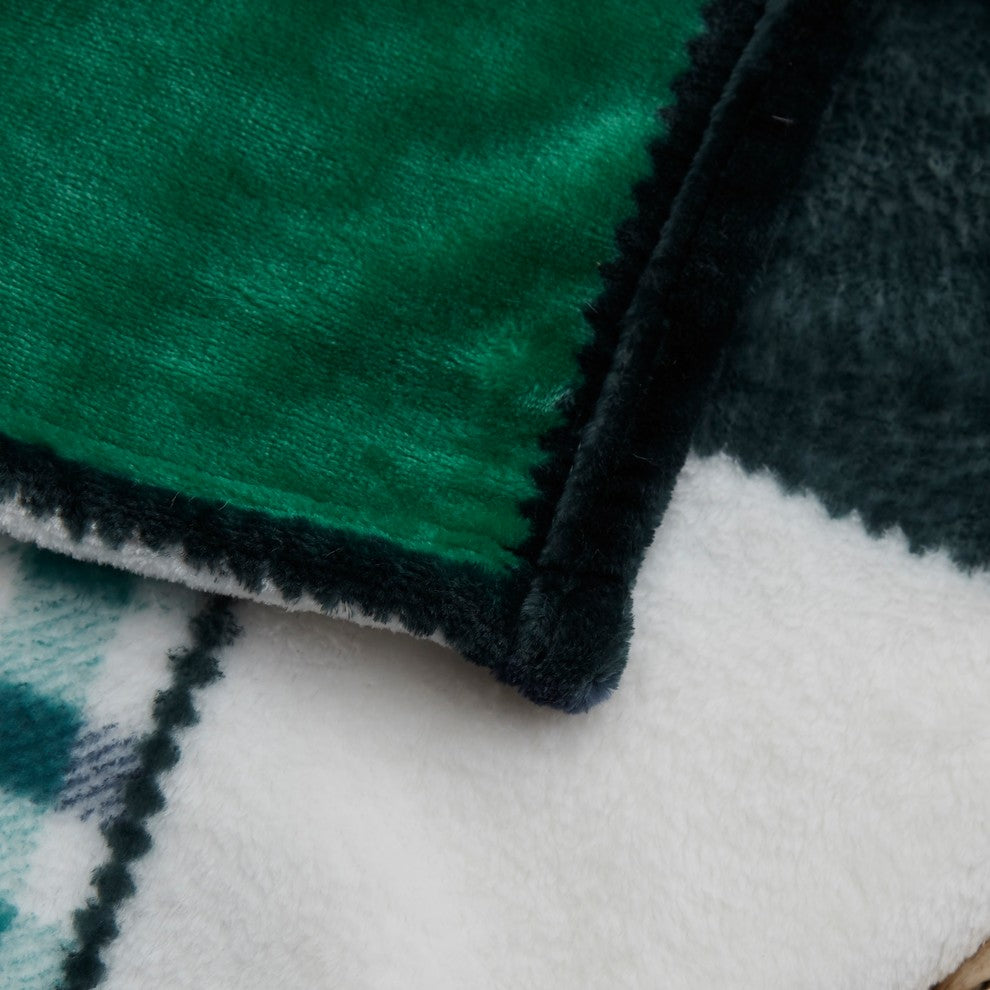 Tache Forest Green Super Soft Cozy Fleece Tartan Patchwork Throw Blanket, Full/Q