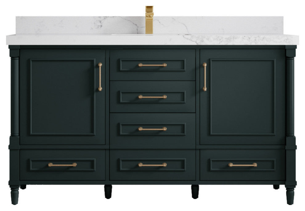 Aberdeen 60 Single Bathroom Vanity in Dark Forest Green 2" Calacatta Nuvo
