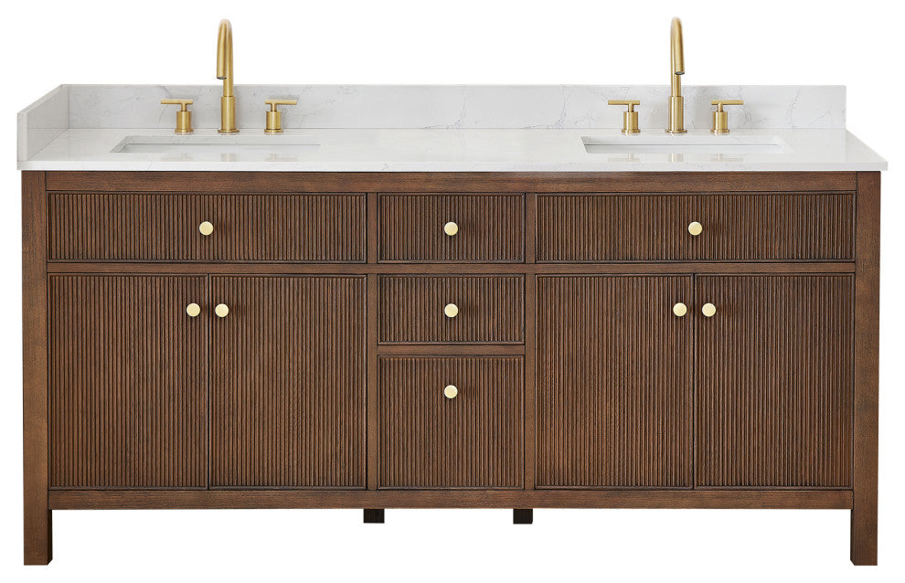 Cerrito Bathroom Vanity, Brown Brushed Oak, 72" Double, Without Mirror