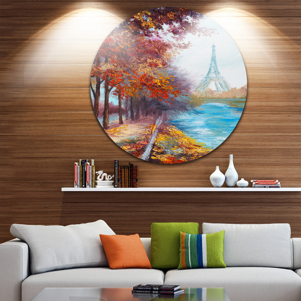 Eiffel Tower View In Fall, Landscape Round Wall Art, 11"