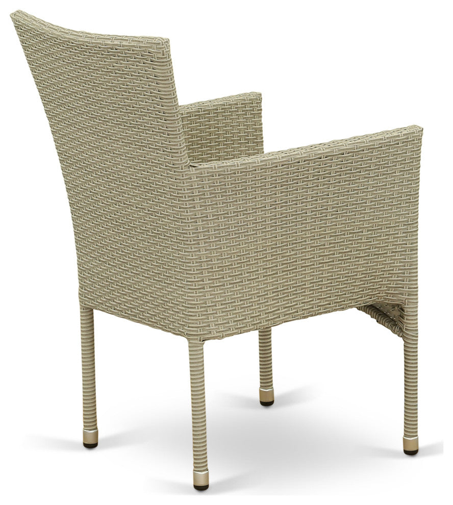 7Pc Outdoor- Natural Color Wicker Dining Set, Patio Table, 6 Armchair