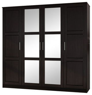 100% Solid Wood Cosmo 4-Door Wardrobe/Armoire/Closet, Java-Mirror