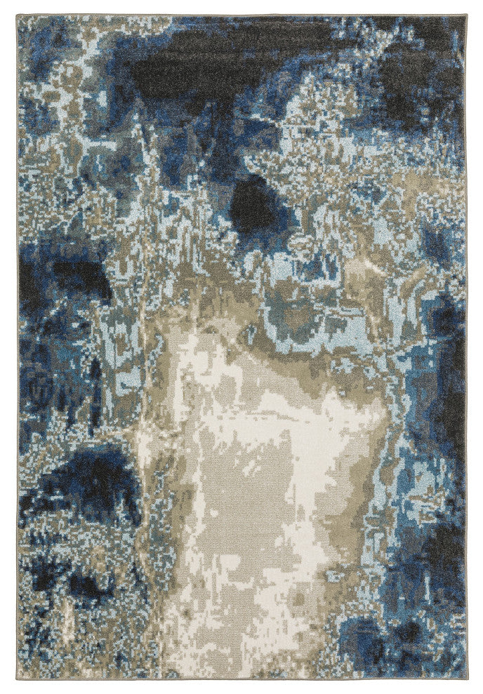 Vander Glass Blue/Beige Power-Loomed Area Rug, 7'10"x10'