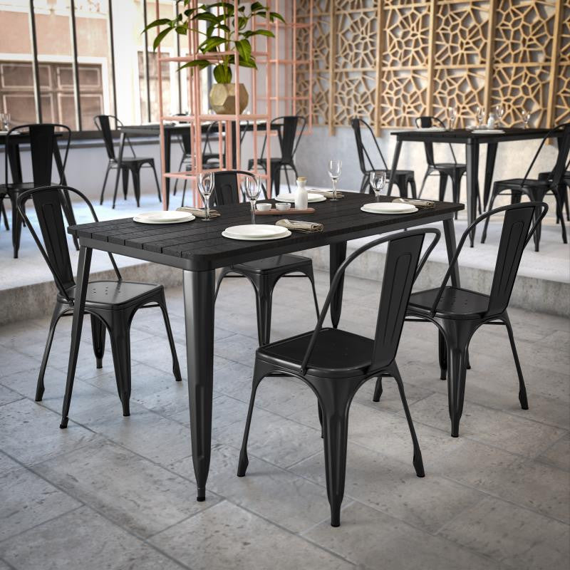 Declan Commercial Indoor/Outdoor Dining Table with Umbrella Hole, 30" x 60", Black