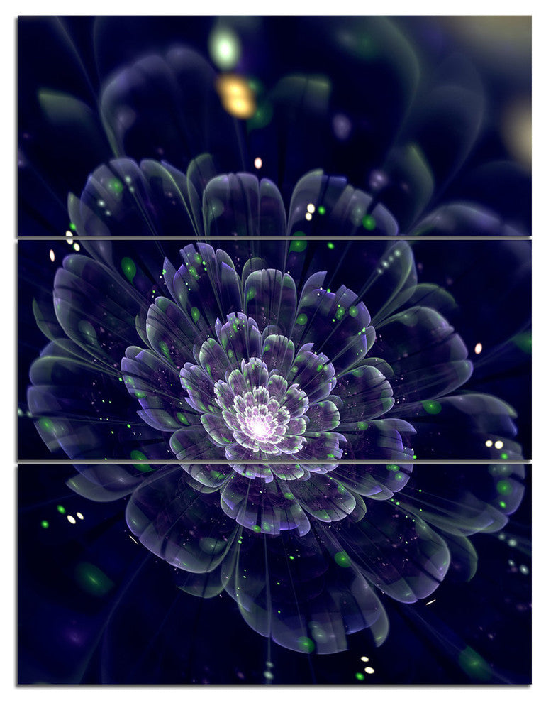 "Dark Blue Fractal Flower Digital Art" Metal Wall Art, 3 Panels, 28"x36"