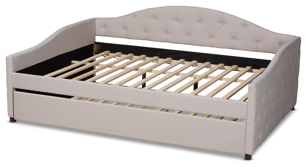 Sheridan Classic Upholstered Trundle Daybed, Beige, Queen Size