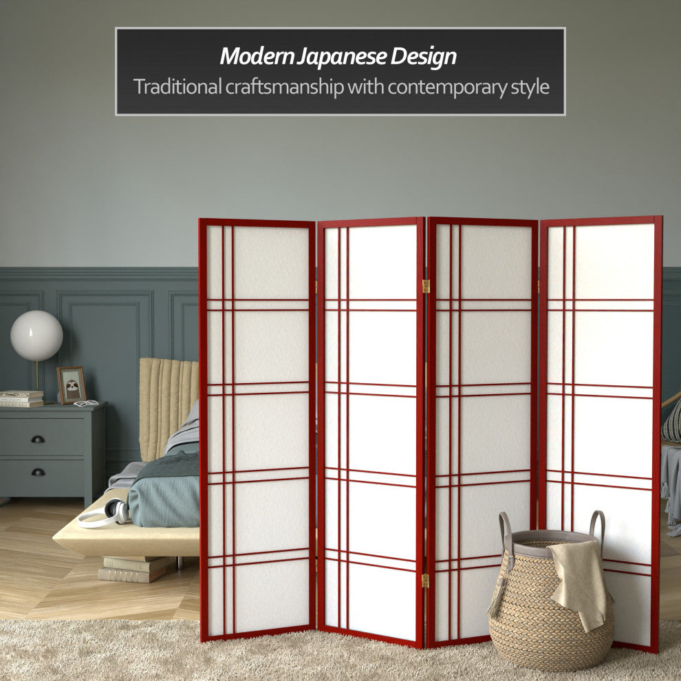 5' Tall Double Cross Shoji Screen, Rosewood, 4 Panels