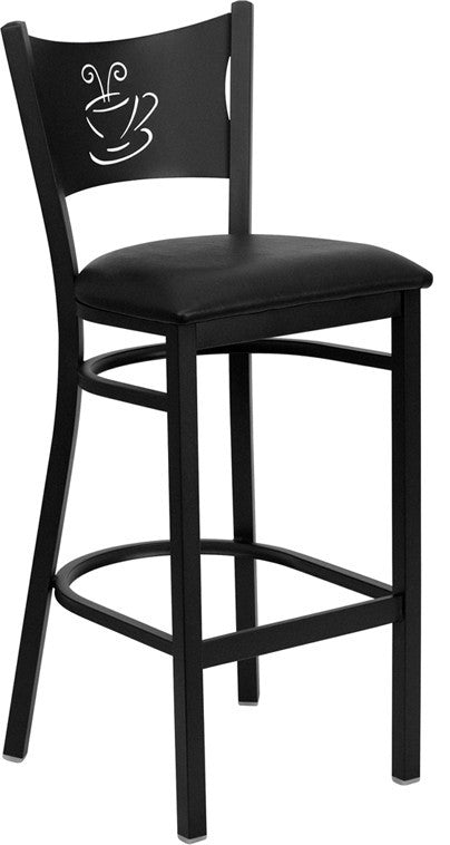 Black Coffee Back Metal Restaurant Barstool, Black Vinyl Seat