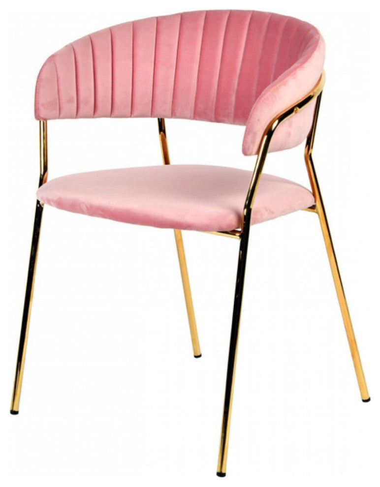 Set of 2 Curved Chic Pink and Gold Velour Dining Chairs