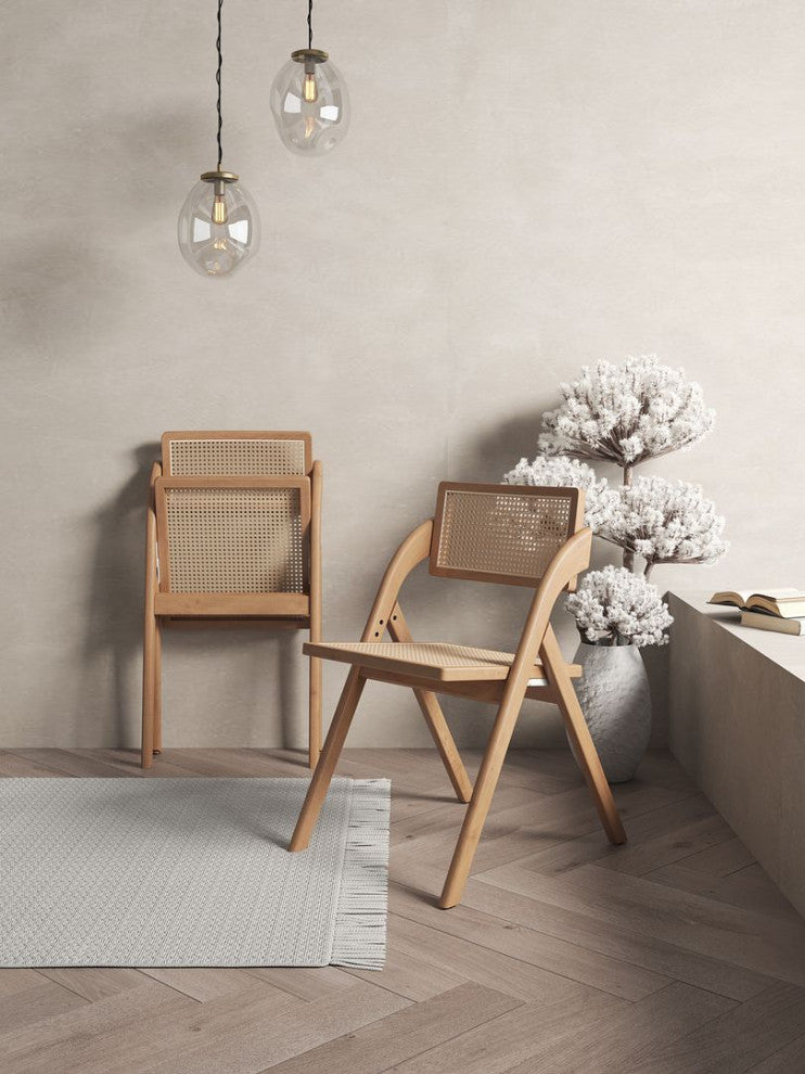 Manhattan Comfort Lambinet Dining Folding Chair, Nature, Set of 2