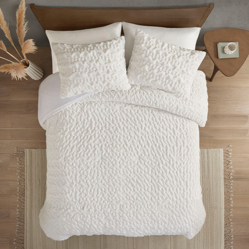 Madison Park Blair Ruched Fur Down Alternative Comforter Set, Ivory