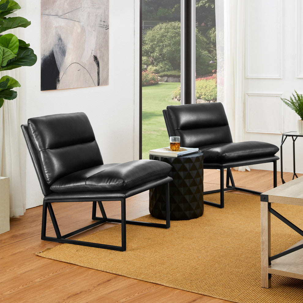 Set of 2 Modern Thick Leatherette Accent Chair, Black