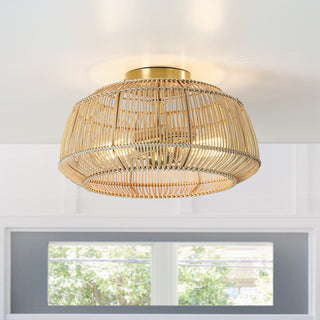 Bohemian Rattan Semi-Flush Mount Ceiling Light, 14'' W-2 Lights