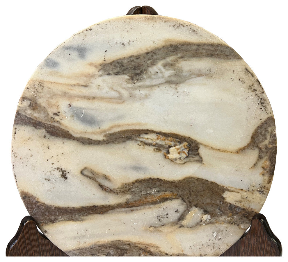 Chinese Natural Dream Stone Round White Fengshui Plaque Birdcage, Hws2256
