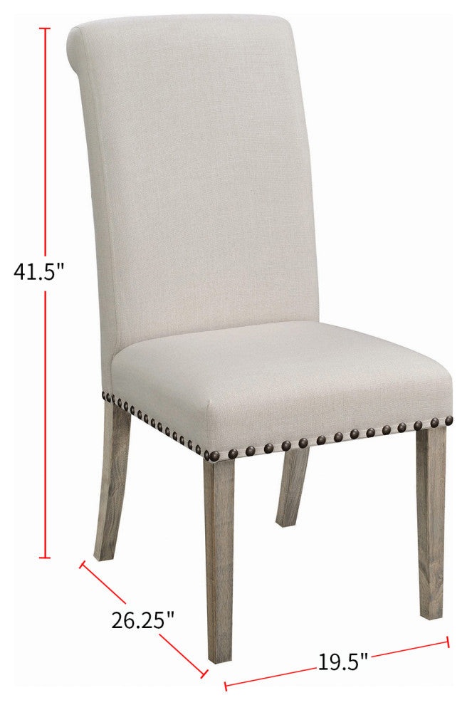 Set of 2 Dining Chairs with Nailhead Trim, Beige and Pine