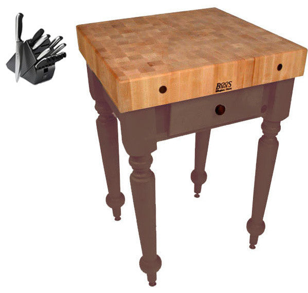 John Boos CUCR04 30x24 Rustica Table & Henckels Knife Set, Walnut Stain, No Shelf