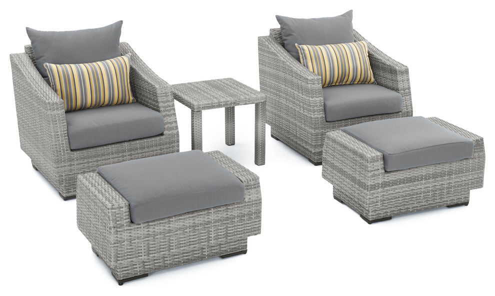 Cannes 5 Piece Sunbrella Outdoor Patio Club Chair and Ottoman Set, Charcoal