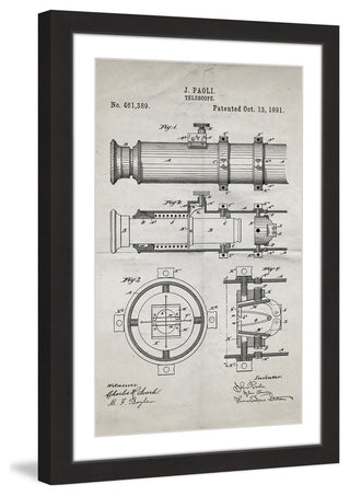 "Telescope 1891 Old Paper" Framed Painting Print