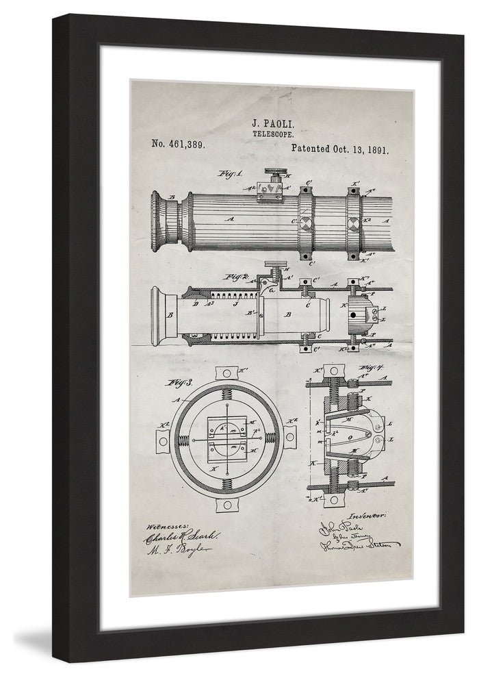"Telescope 1891 Old Paper" Framed Painting Print