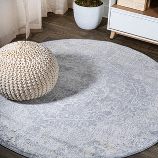 Modern Persian Medallion Gray/Ivory 5' Round Area Rug