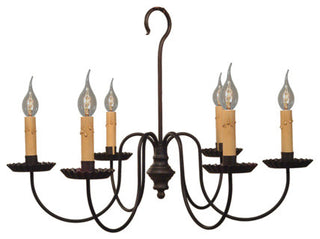 6 Arm Colonial Metal Chandelier With Crimped Pans USA Handmade