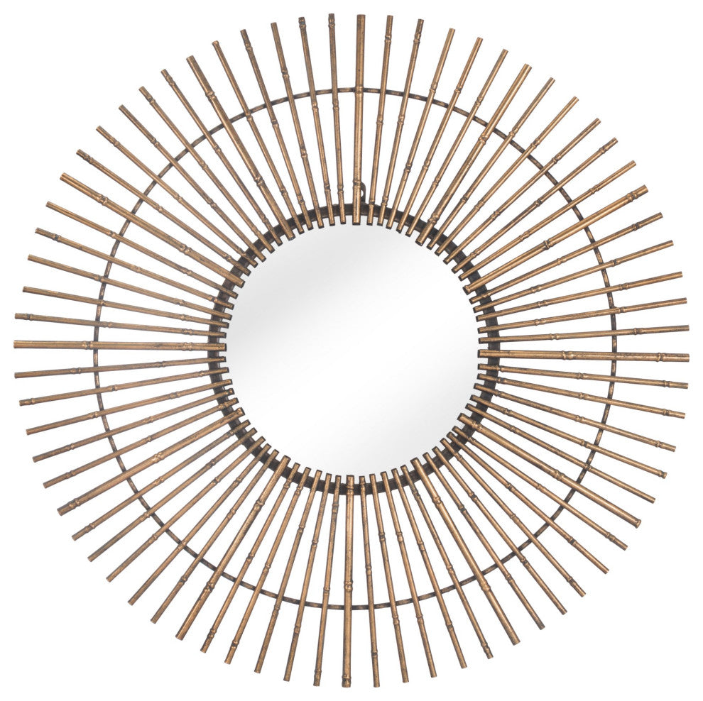 Frame Wall Mirror, Round, Glass, Steel Metal, Gold, Bedroom Living