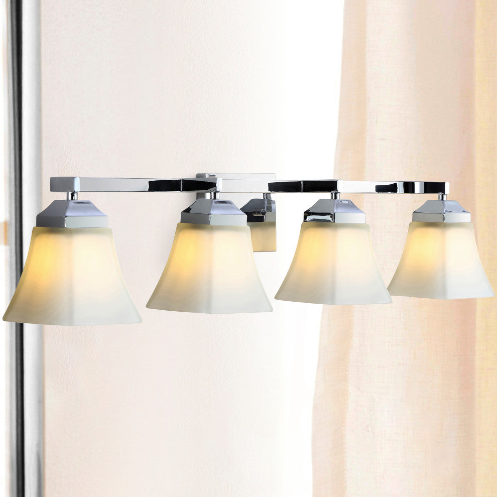Staunton 1-Light Iron/Glass Modern Cottage LED Vanity Light, Chrome, 4-Light