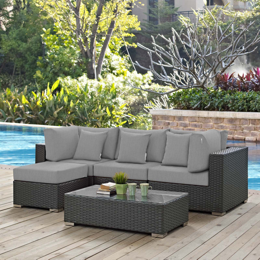 Canvas Gray Sojourn 5 Piece Outdoor Patio Sunbrella Sectional Set