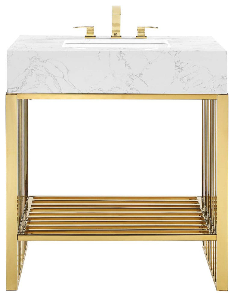 Gridiron 30" Bathroom Vanity, White Gold