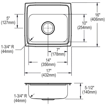 Elkay LRAD171655 Lustertone 17" Drop In Single Basin Stainless - 4 Faucet Holes