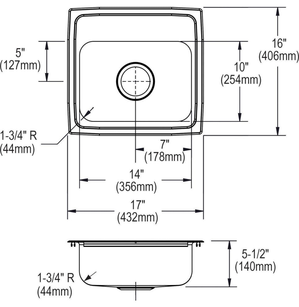 Elkay LRAD171655 Lustertone 17" Drop In Single Basin Stainless - 4 Faucet Holes