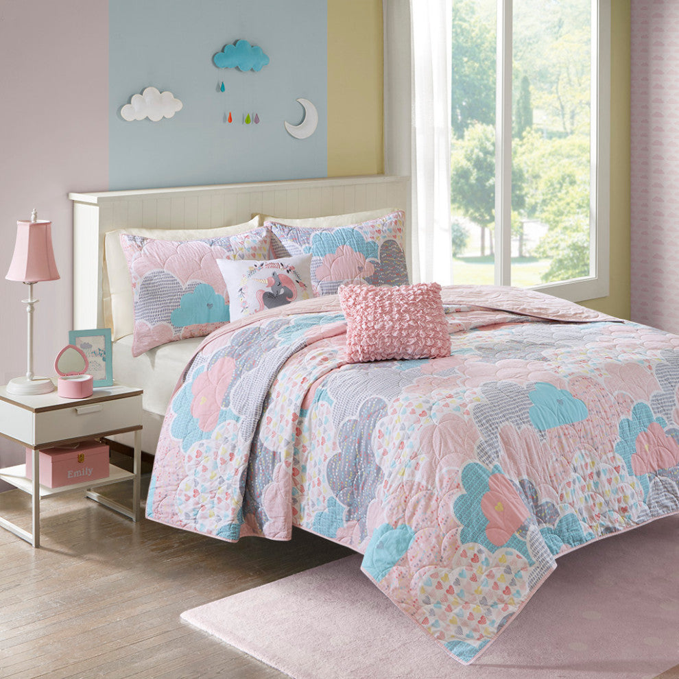 Kids Cotton Comforter/Duvet Cover/Coverlet Set, Pink, Full/Queen, Coverlet