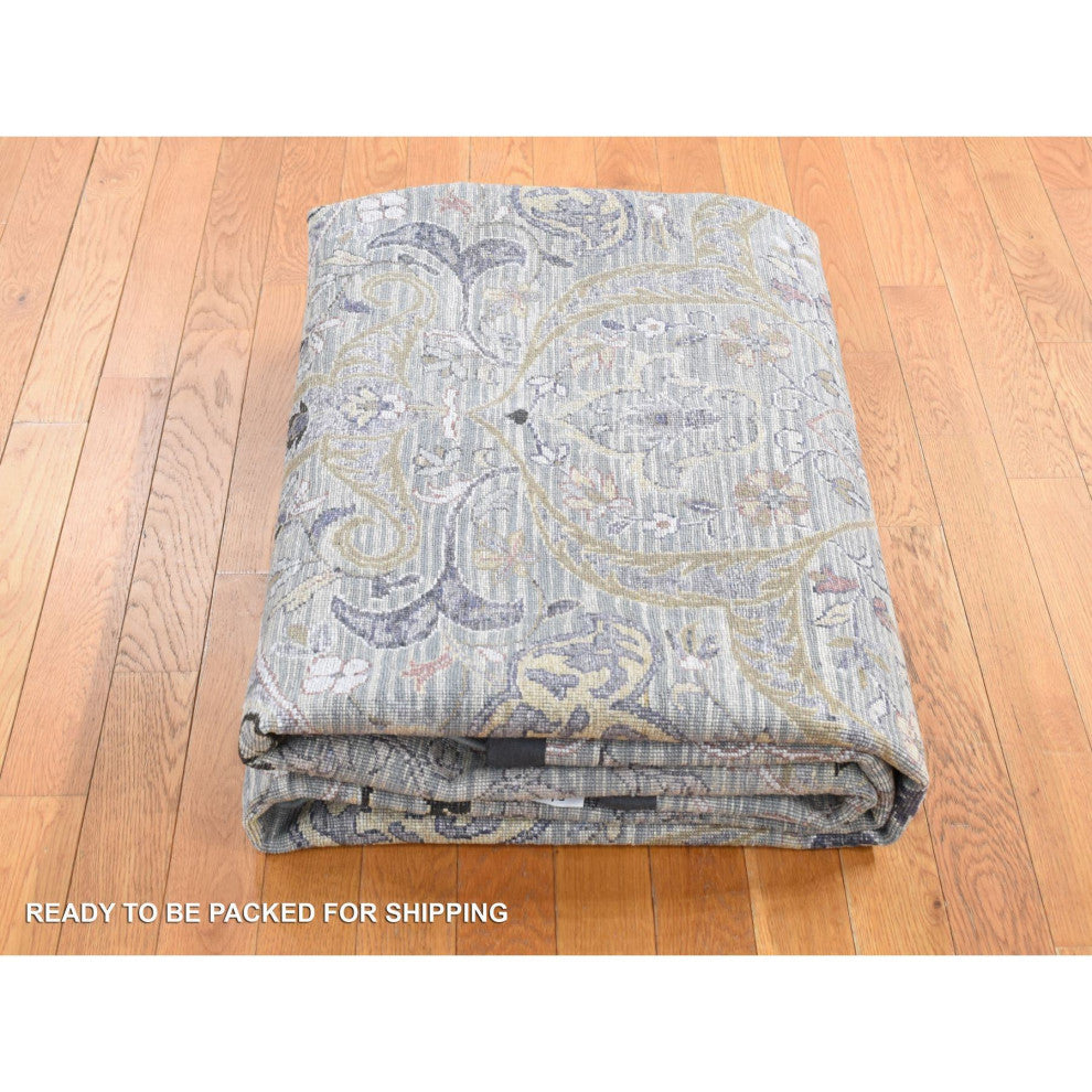 Ash Gray The Maharaja Pure Silk With Wool Hand Knotted Oriental Rug 7'9"x10'1"