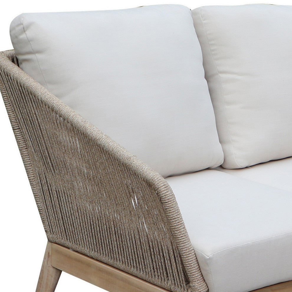 Benzara BM287760 Patio Sofa Fade Resistant Cushions, Rich Brown Acacia Wood