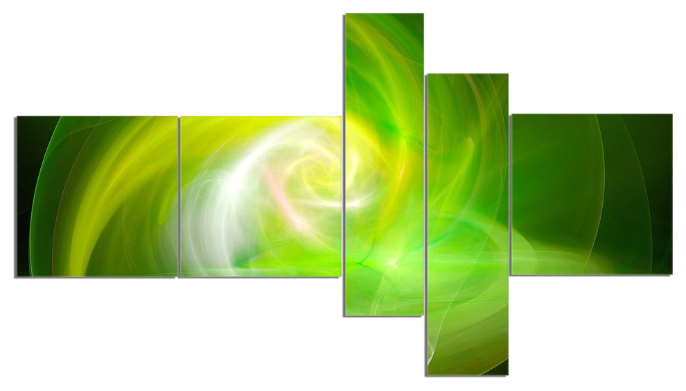 Green Fractal Abstract Illustration, Abstract Canvas Wall Art, 60"x32", 5 panels