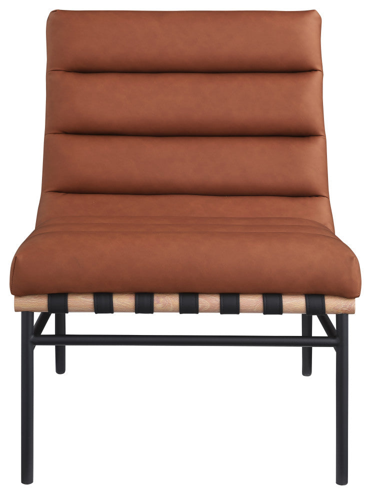 Burke Upholstered Accent Chair, Cognac, Vegan Leather, White Oak