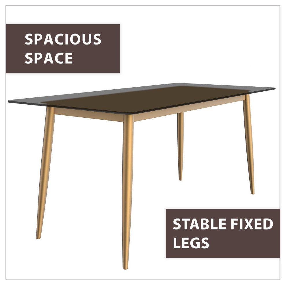 Zayle Dining Table with Rectangular Tabletop in Steel, Clear, 71" Wide