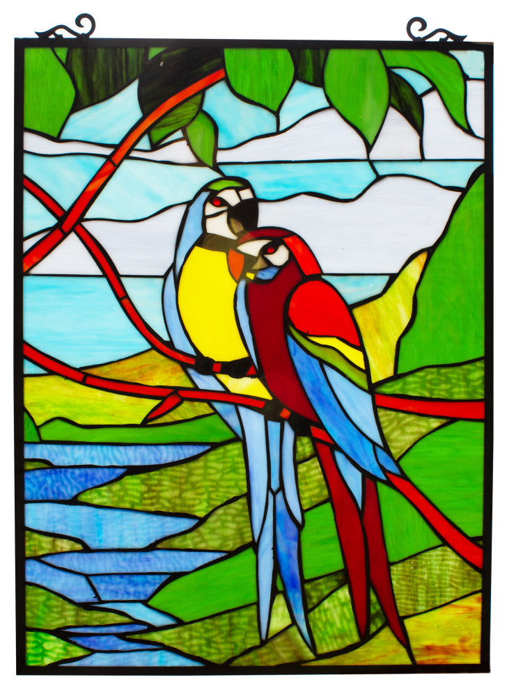 CHLOE Lighting Macaw Love-Birds Tiffany Animal Window Panel