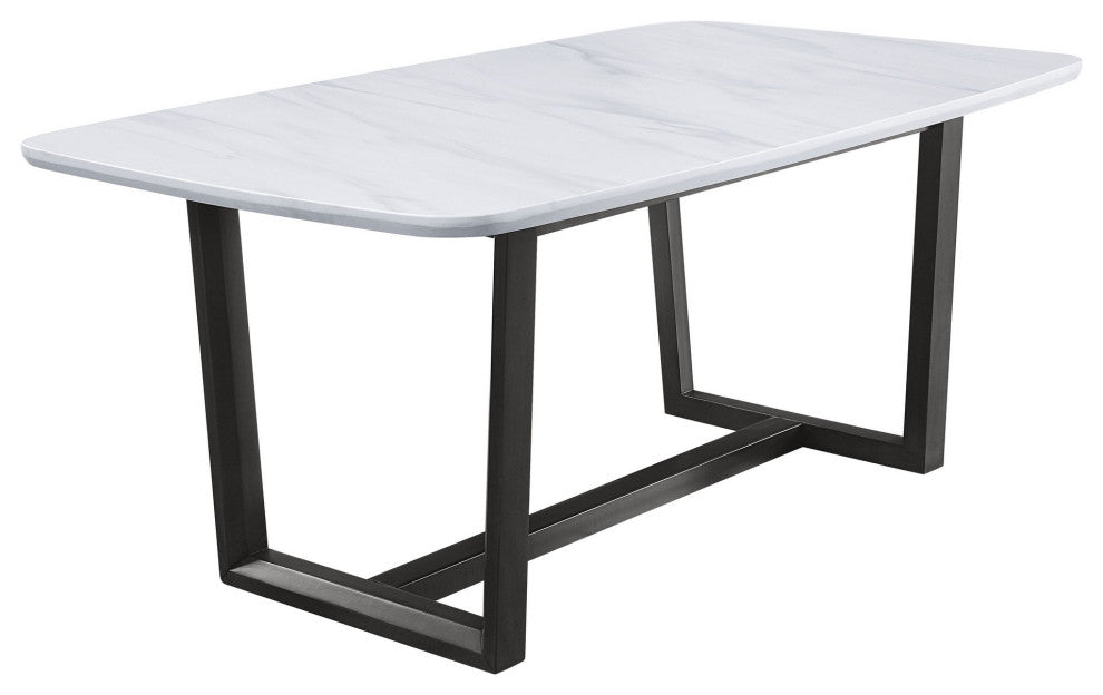 Benzara BM251305 Dining Table With Marble Top and Trestle Base, Gray
