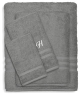 Denzi 4-Piece Towel Combination Set With Monogrammed Letter, H, Dark Grey