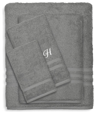 Denzi 4-Piece Towel Combination Set With Monogrammed Letter, H, Dark Grey