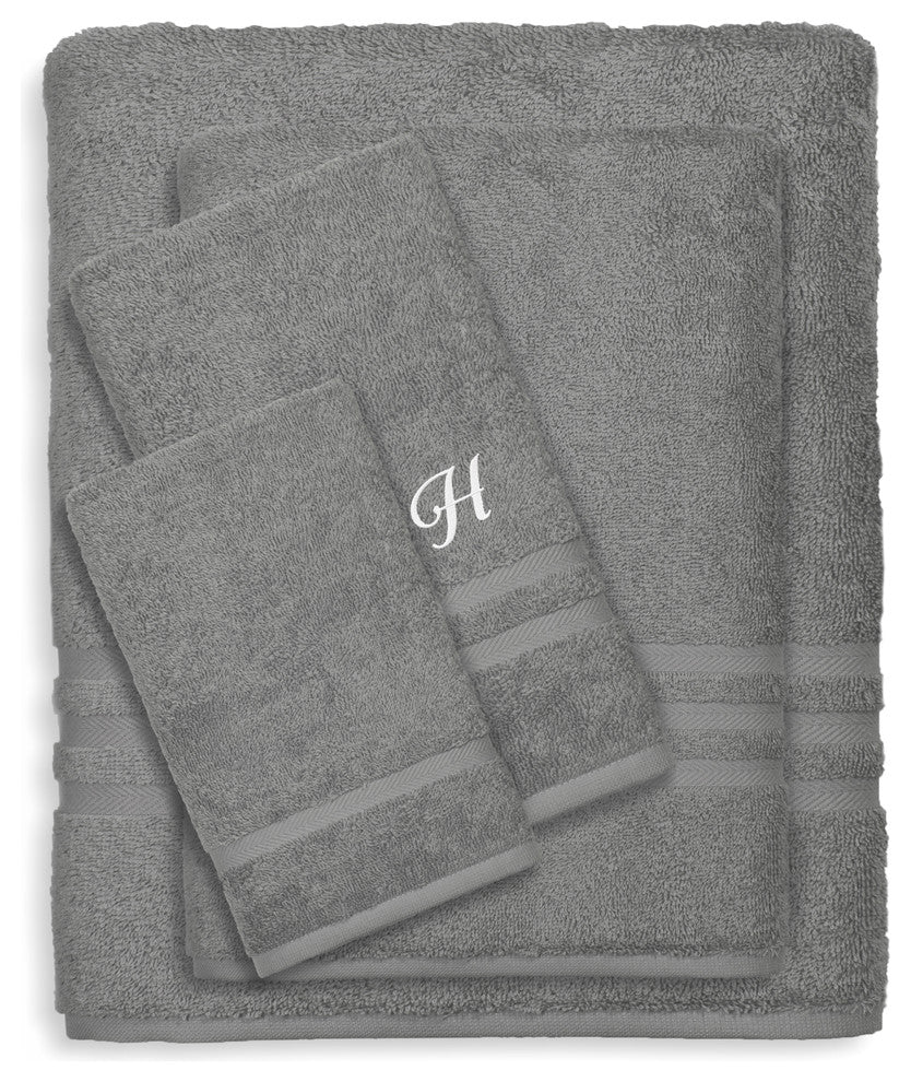Denzi 4-Piece Towel Combination Set With Monogrammed Letter, H, Dark Grey
