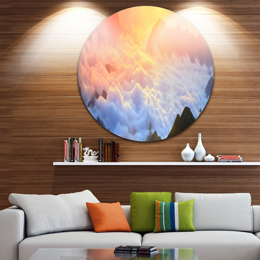 Foggy Carpathian Hills Panorama, Landscape Disc Metal Wall Art, 38"