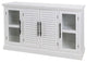 Shutter White Wood Cabinet 2 Glass Doors 2 Shutter Doors, Black Handles