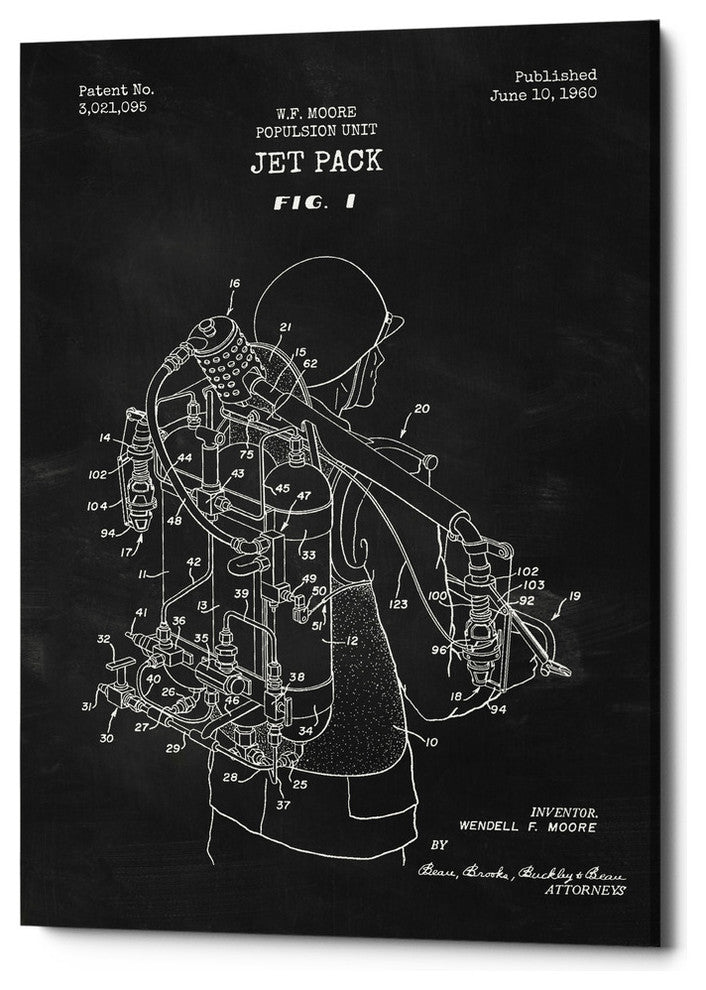 Epic Graffiti "Jet Pack Blueprint Patent Chalkboard" Giclee Canvas Art, 26"x40"