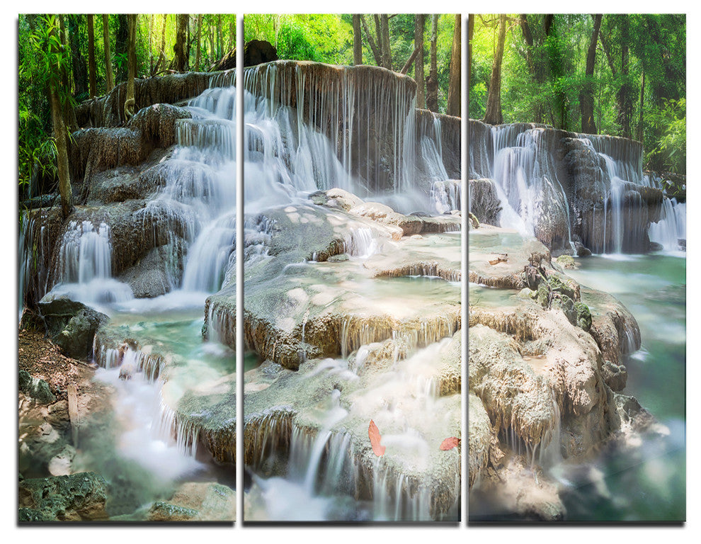 "White Huay Mae Kamin Waterfall" Photo Metal Wall Art, 3 Panels, 36"x28"