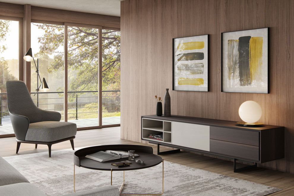 Inverness Media Cabinet in Smoked Oak and Black Marble Ceramic
