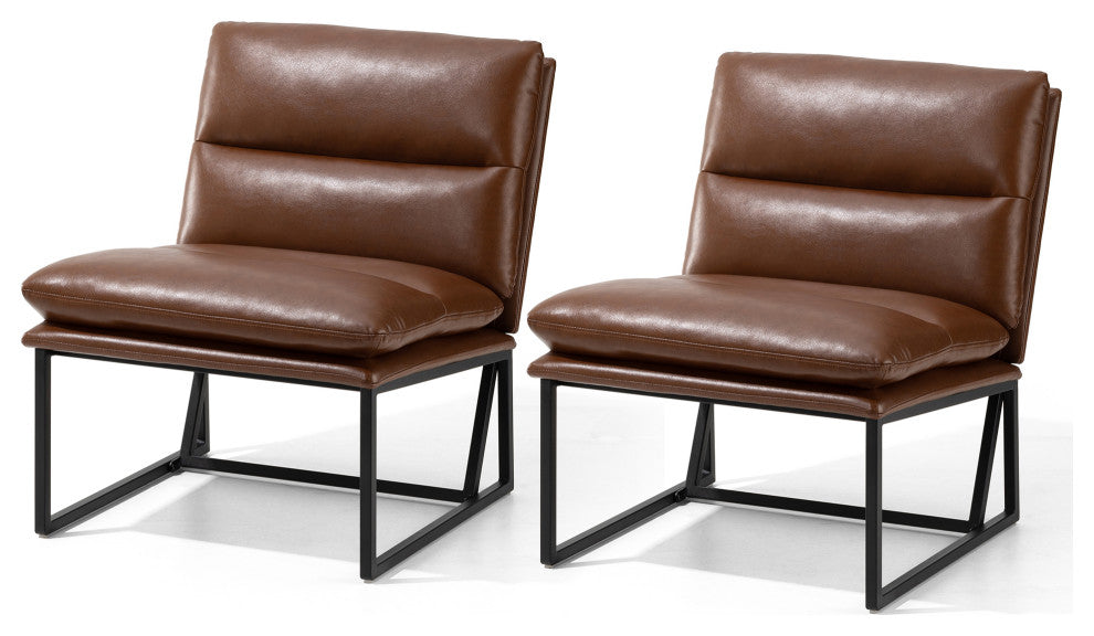 Set of 2 Modern Thick Leatherette Accent Chair, Coffee