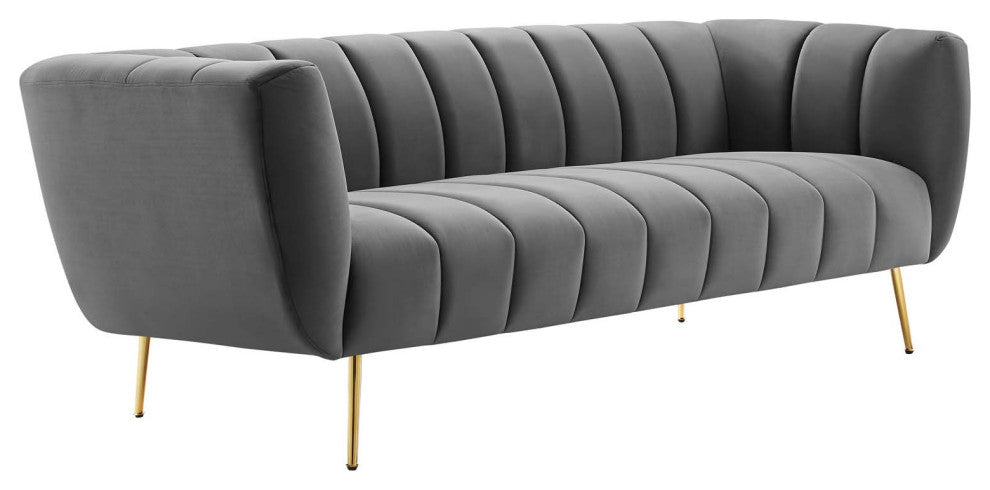 Favour Channel Tufted Performance Velvet Sofa-Gray