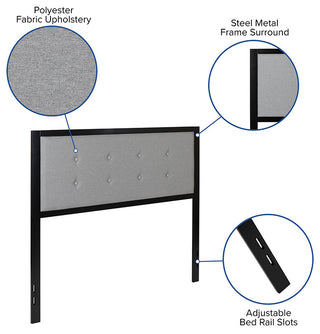 Bristol Metal Tufted Upholstered Full Size Headboard in Light Gray Fabric